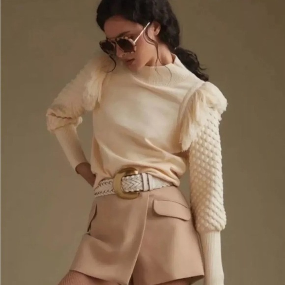 Anthropologie DOLAN Woman's Ivory Fringed Sweater in Cream Medium EUC - Picture 4 of 16